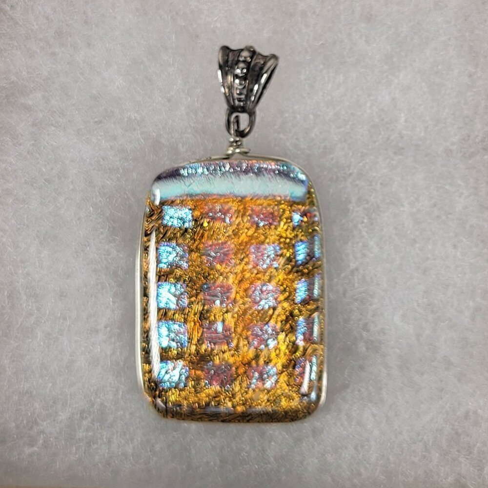 Rectangle Dichroic Glass Sterling Silver Bail Pendant Jewerly Crafting
